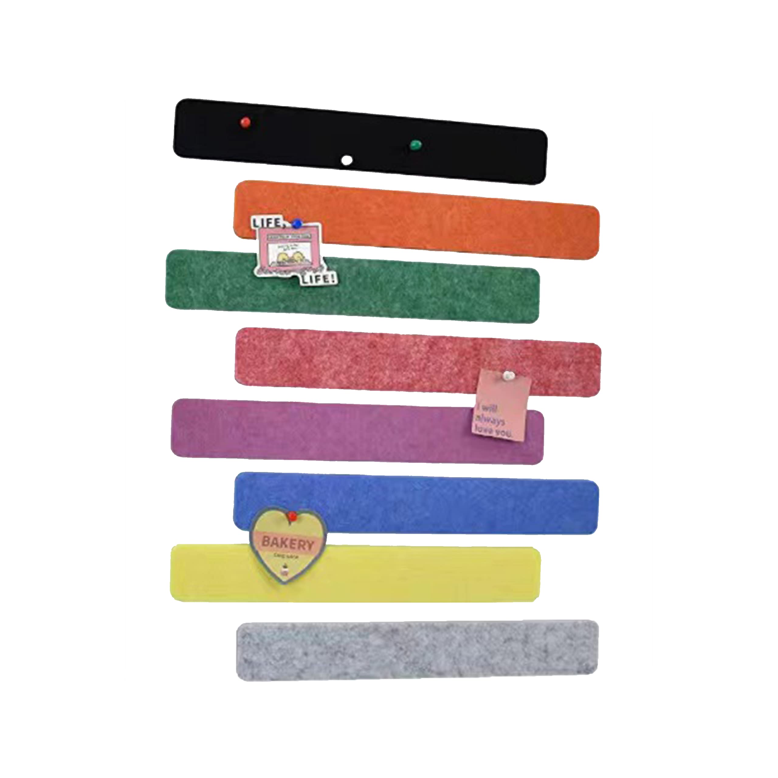 8 Pcs Felt Pin Board Bar Strips for Wall Decoration Bedrooms Offices Home, Notice Board Self Adhesive Felt Board with 35 Pushpins for Paste Notes, Photos, Schedules,Multicolor