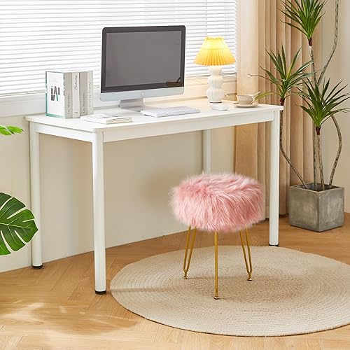 Miniatura 9 de IBUYKE Taburete de Tocador de Piel Sintética, Otomana Taburete de Maquillaje Peludo, Asiento Acolchado Suave, Reposapiés Redondo Taburetes con 4