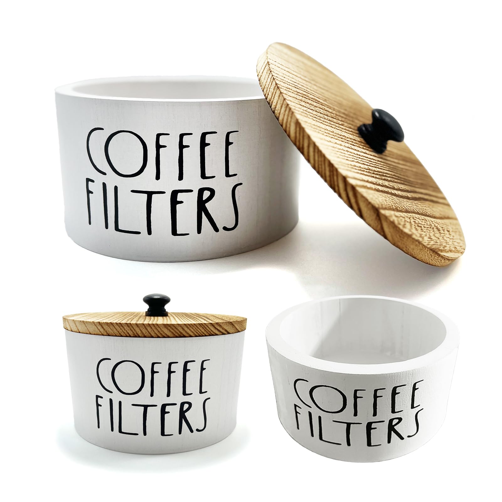 Zcblcyj Wooden Coffee Filter Holder With Lid-Rustic Storage Container and Dispenser Basket for Coffee Bar Decor, Farmhouse Accessories(White)
