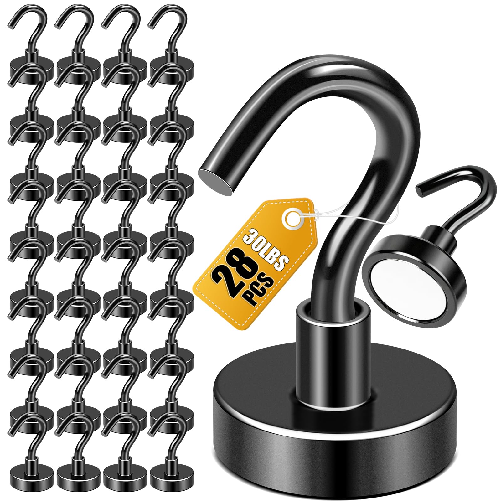 DIYMAG Magnetic Hooks, Strong Magents 28 Pack 30lbs for Cuise Cabins Black