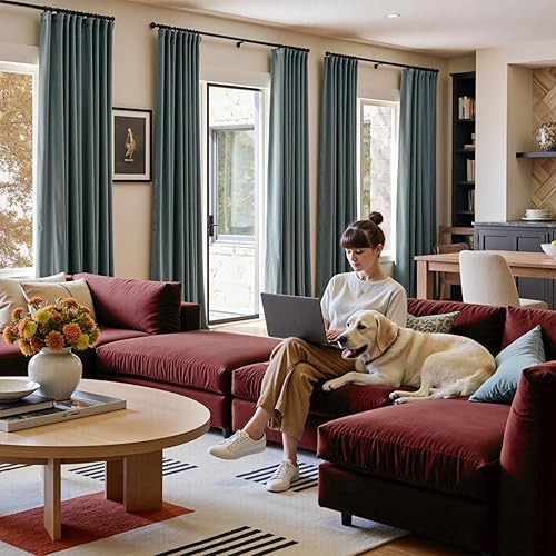 Miniatura 3 de Lazzzy Cortina opaca de terciopelo azul con aislamiento térmico para dormitorio, sala de estar, oscurecimiento de privacidad, cortinas de terciopelo