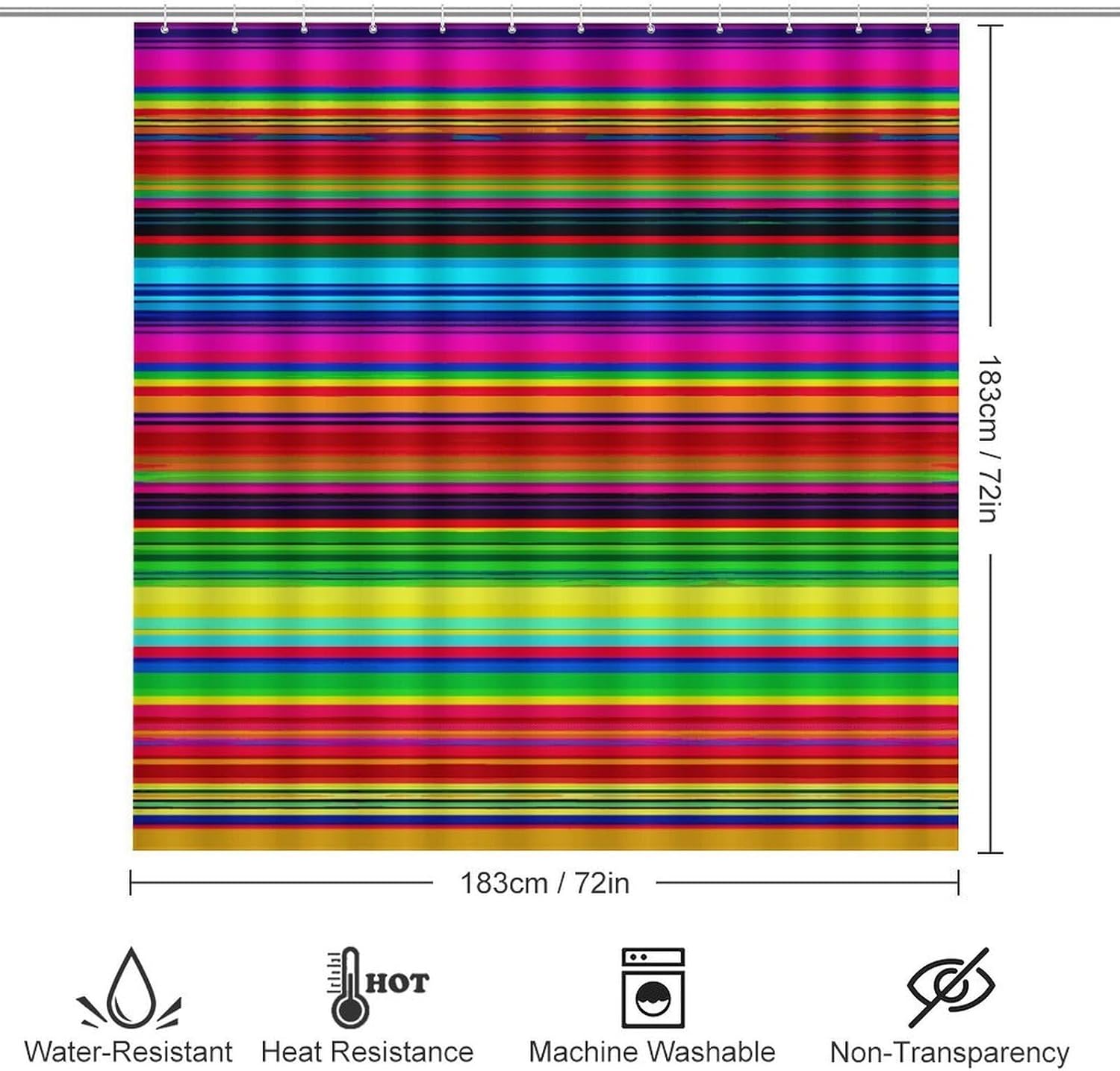 4 Piece Bathroom Rug Set with Shower Curtain, Non-Slip Bath Mat Toilet Cover Set, Colorful Mexican Stripes Bathroom Rug Sets