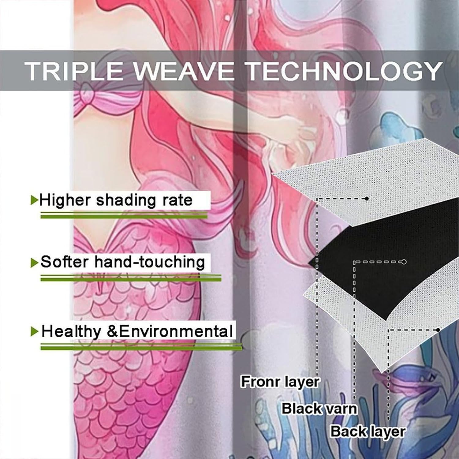 Mermaid Blackout Curtains Pink Ocean World Cartoon Fantasy Octopus Animal Mermaid Princess Window Treatments Rod Pocket Drapes for Girls Kids Nursery Living Room Bedroom W55xL63in