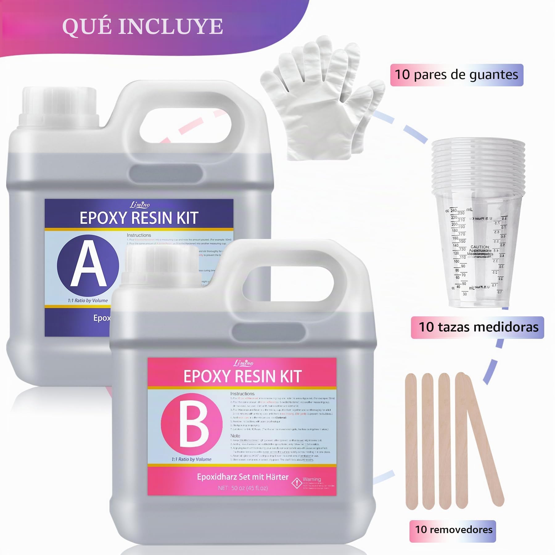 Resina Epoxi - 100oz / 2.6L Resina Epoxi Transparente para Fundición y Revestimiento, Tableros de Mesa - Sin Burbujas 2 Partes Epoxy Resin para Fabricación de Joyas, Madera, Moldes Resina, Artesanía