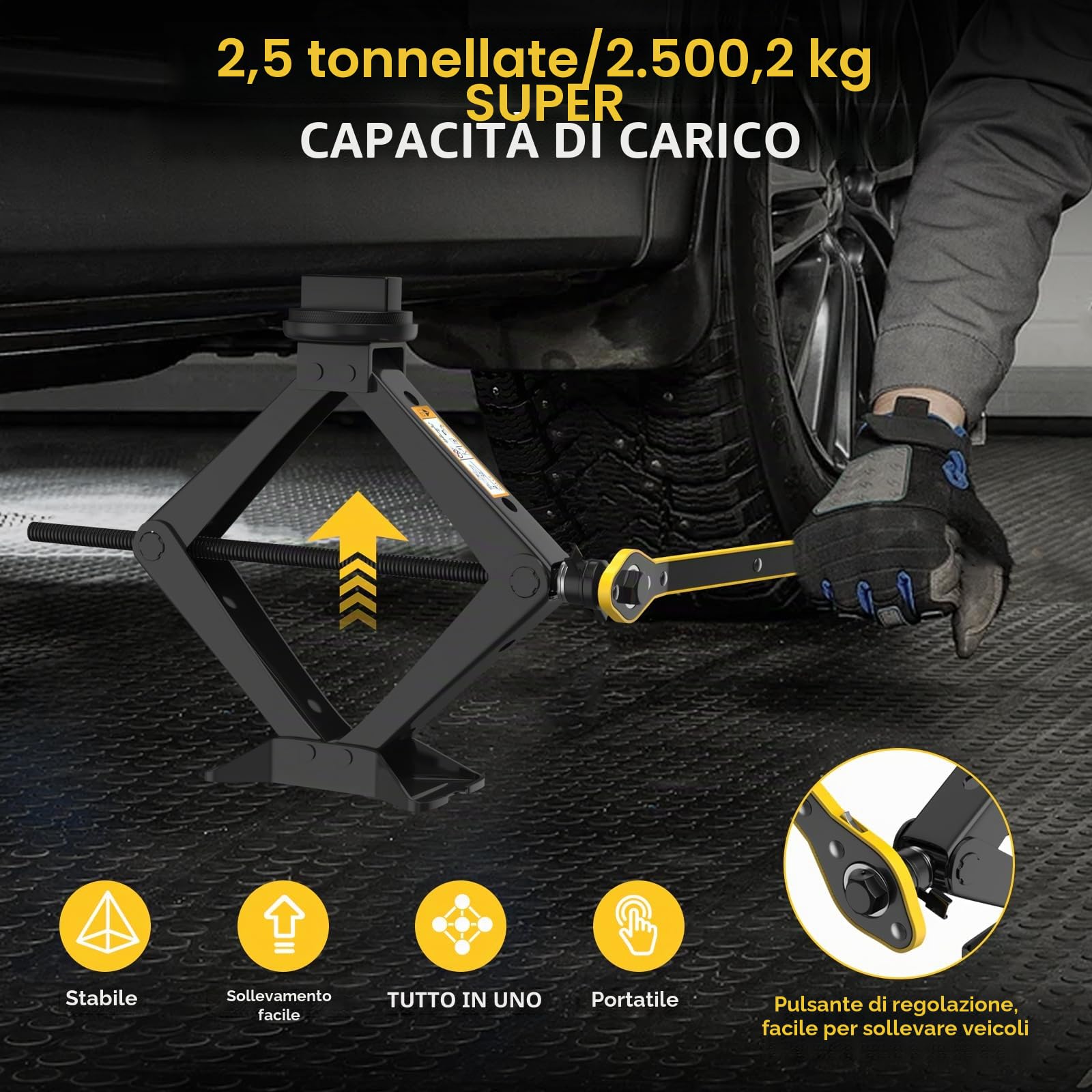 IMAYCC Cric Per Auto Universale 2.5T/2500kg, Cric Auto Per Mercedes Benz Serie Con Tampone In Gomma,Cric Portatile Auto Con Chiave Per Dadi Ruota, Kit Emergenza Auto Per Auto Mercedes-Benz SUV MPV