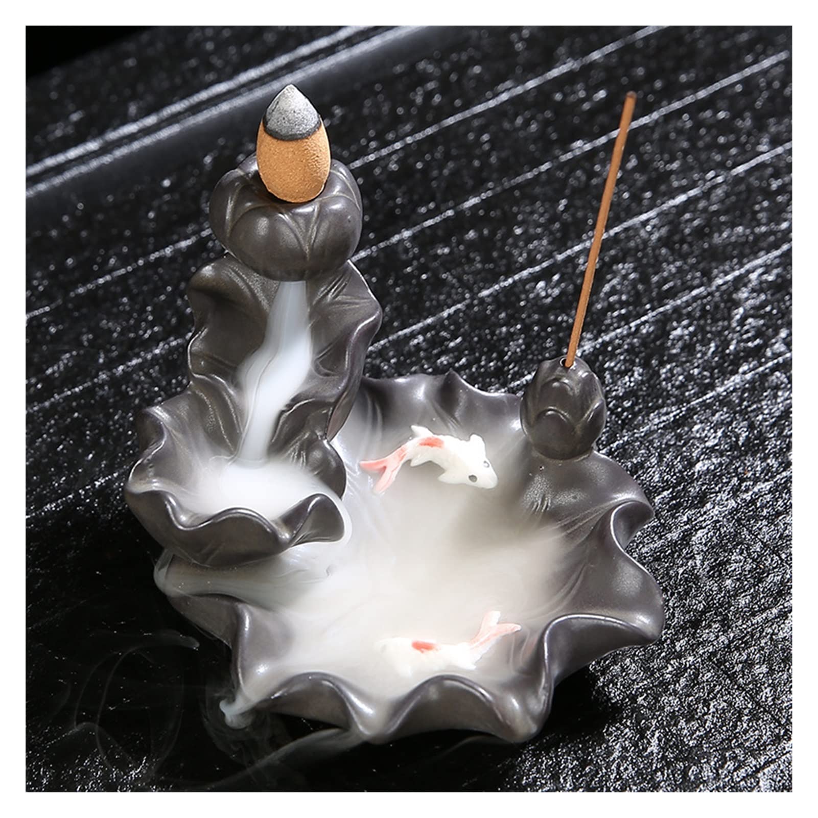 Bruciatore di Incenso Ceramica Cascata Bruciatore di incenso Bruciatore di incenso Bruciatore di incenso Lotus Flower Burner di incenso Aromaterapia Sedile di incenso + 20 Incenso Portaincenso