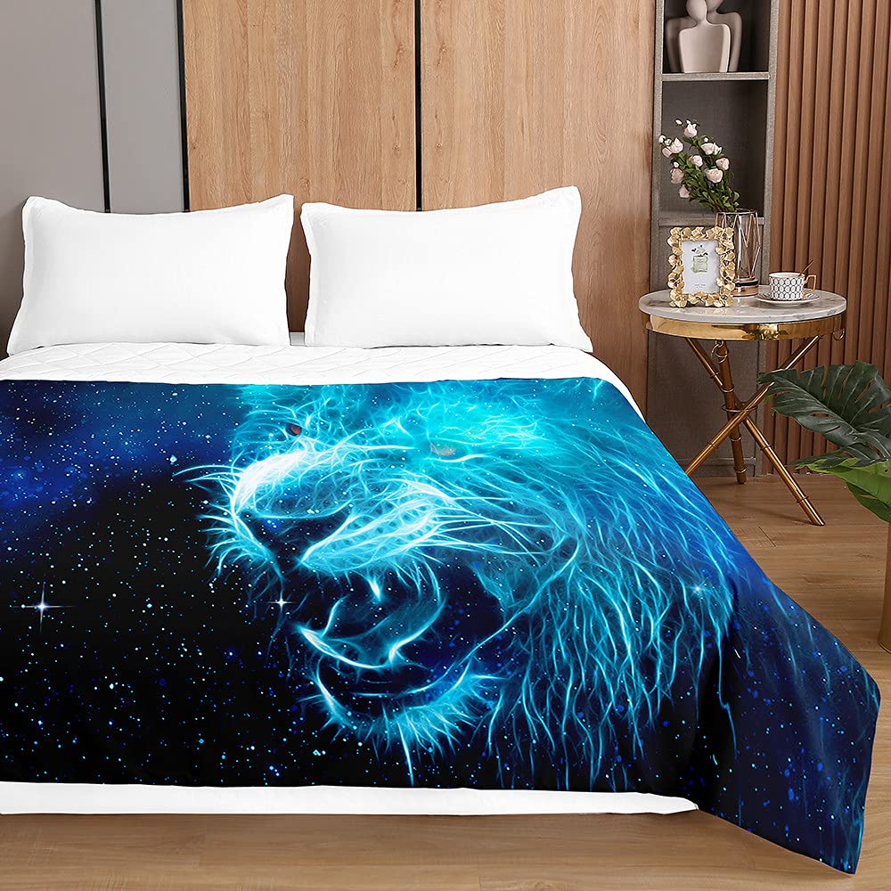 Trapuntino Copriletto Goffrato Matrimoniale Singolo, Chickw11 3D Coperta Estivo Trapunta Autunnale Trapuntato in Leone Stampa Coperta Letto Leggera per Camera da Letto (Coppia Leone,220x240cm