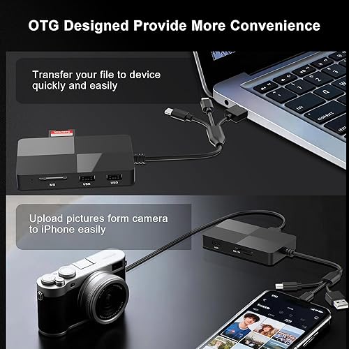 Miniatura 7 de Lector de tarjetas de memoria 8 en 1 con 3 puertos USB, adaptador Lightning/USB-C/USB-A para iPhone/Android/PC/Mac, compatible con tarjetas