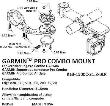 K-Edge Mount K-E Garmin Combo Mount Interface | Size  31.8 mm | Colour  Black