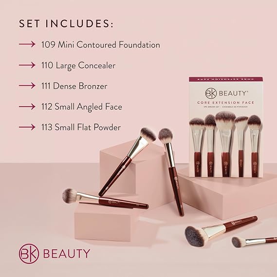 BK BEAUTY - CORE LINE EXTENSION FACE SET (5PC) - مجموعة فرشاة مكياج احترافية للسائل والكريم والمسحوق | فرش مكياج متميزة لتطبيق Flawless