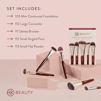 BK BEAUTY - CORE LINE EXTENSION FACE SET (5PC) - مجموعة فرشاة مكياج احترافية للسائل والكريم والمسحوق | فرش مكياج متميزة لتطبيق Flawless
