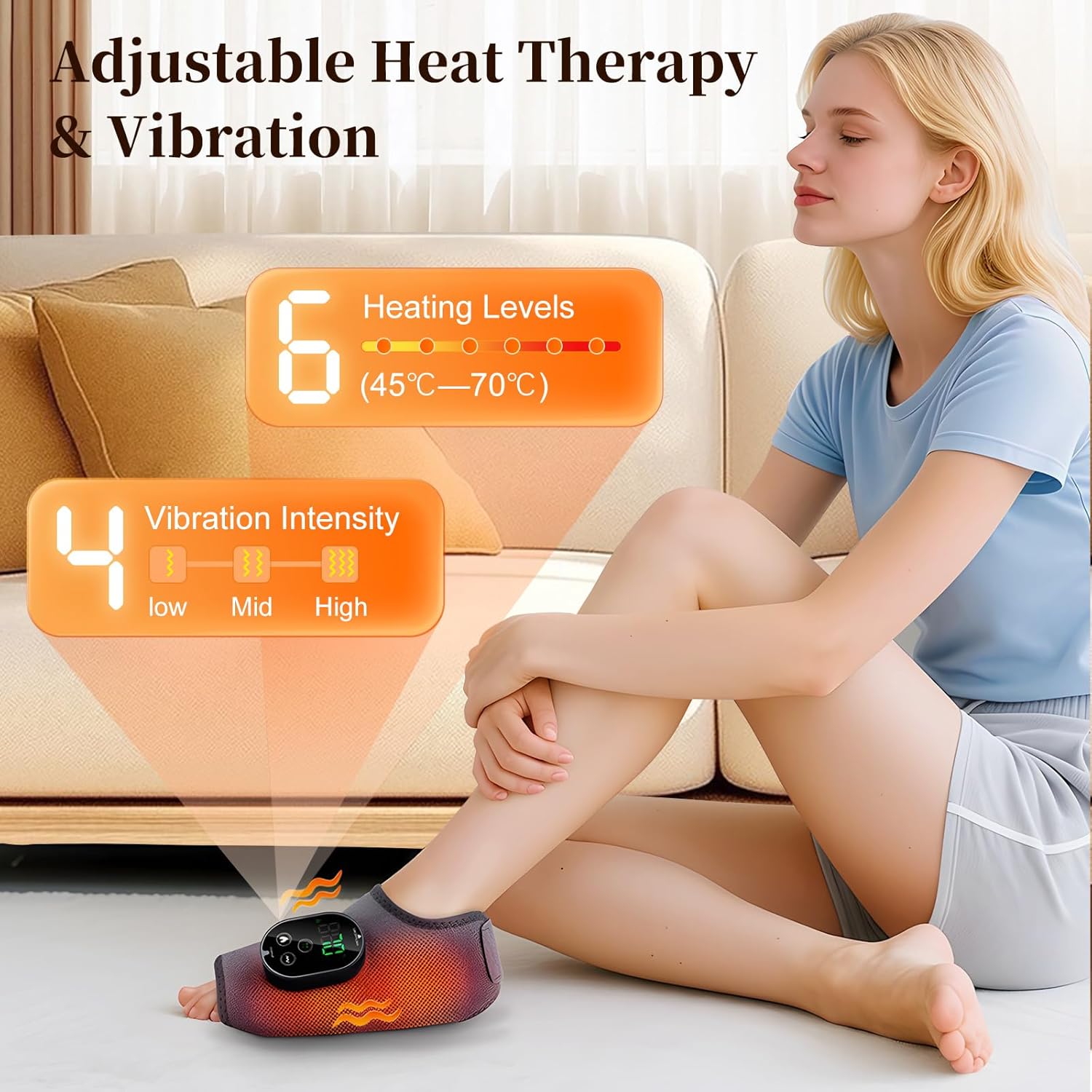 foot and ankle massager for pain relief, cordless ankle heating pad foot renew triple method massager with adjustable timer, 6 heat levels, 3 vibration modes, grey