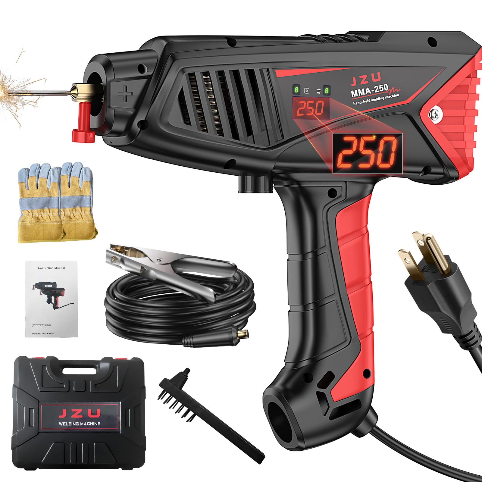 Handheld Welding Machine, Upgrade MMA 250A IGBT Inverter Portable Arc Welder with LCD Display, 110V Stick Welder, Compact and Lightweight, Ideal for Home DIY and Light Projects