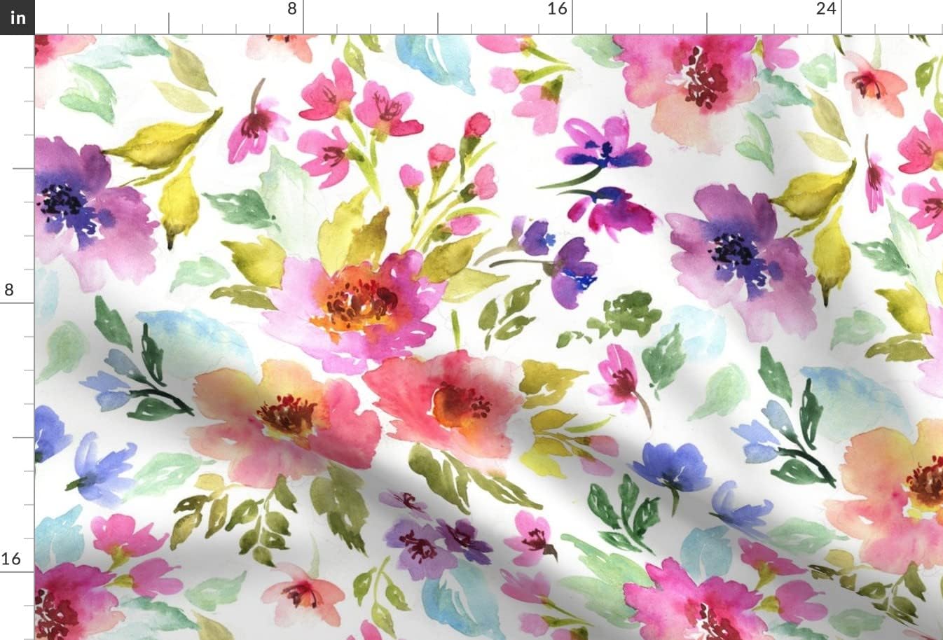 Spoonflower Fabric - Flower Colorful Flowers Floral Watercolor Large Girl Printed on Chiffon Fabric by The Yard - Sewing Fashion Apparel Dresses Home Decor