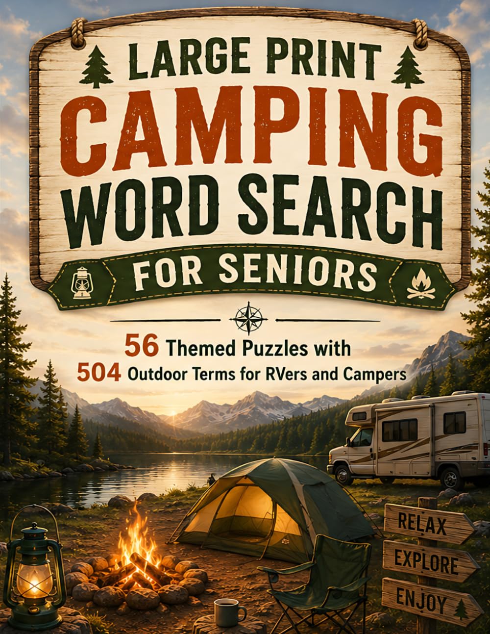 LARGE PRINT CAMPING WORD SEARCH FOR SENIORS: 56 Themed Puzzles with 504 Outdoor Terms for RVers and Campers