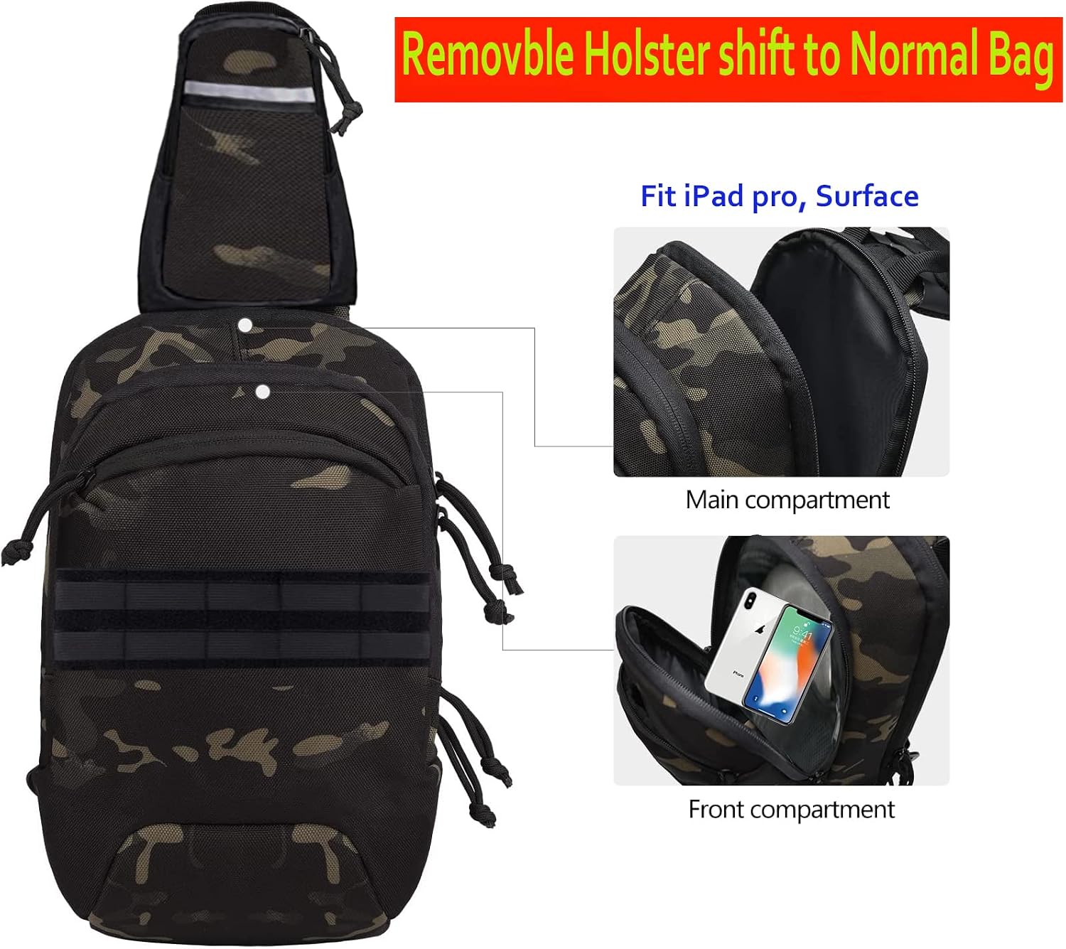 Tactical Sling Chest Bag EDC Shoulder Pack Universl Dual Holster CCW Compact Bags Concealed Carry Backpack