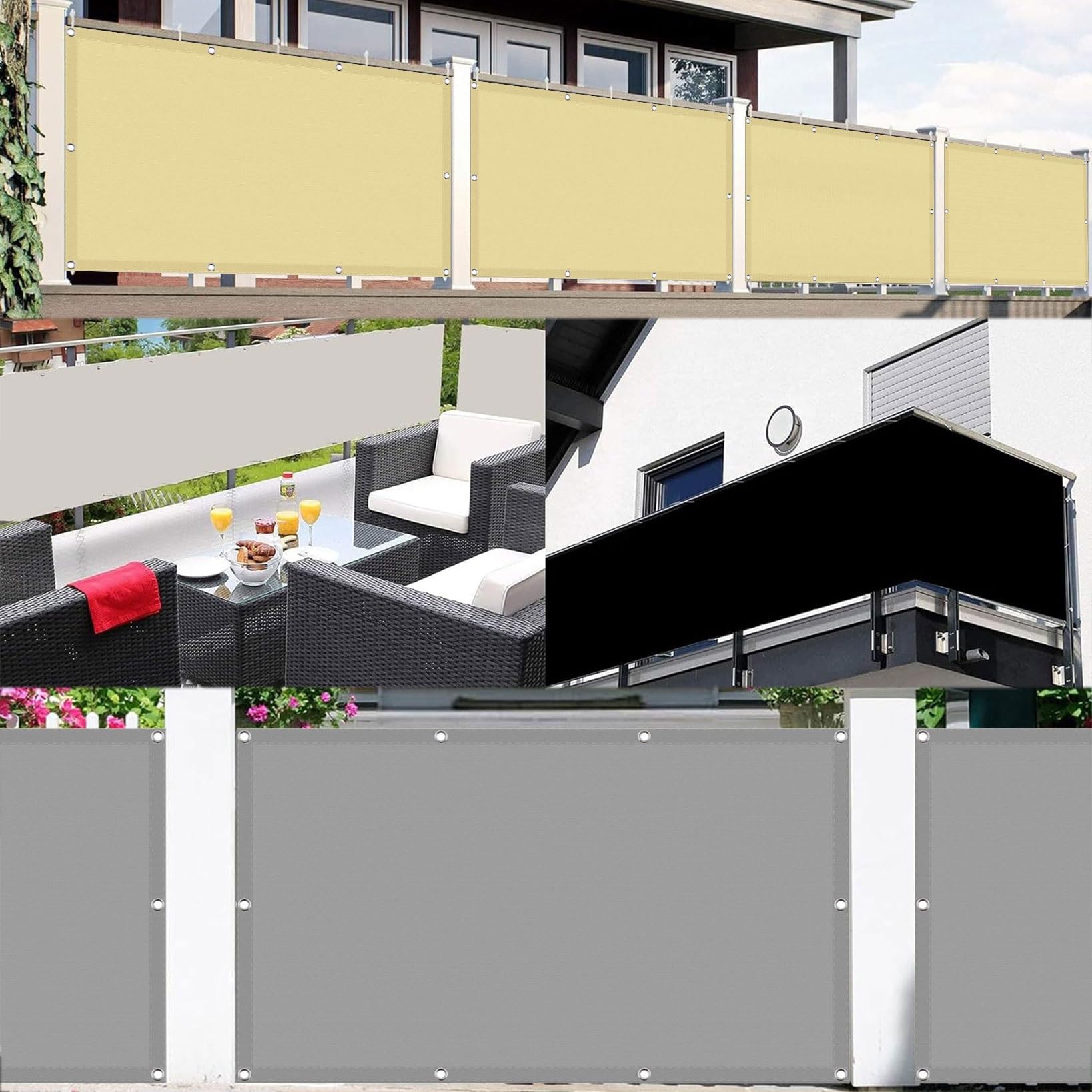 Brise Vue Balcon Exterieur 120 x 180 cm UV Résistant Vent Protection Gris Clair