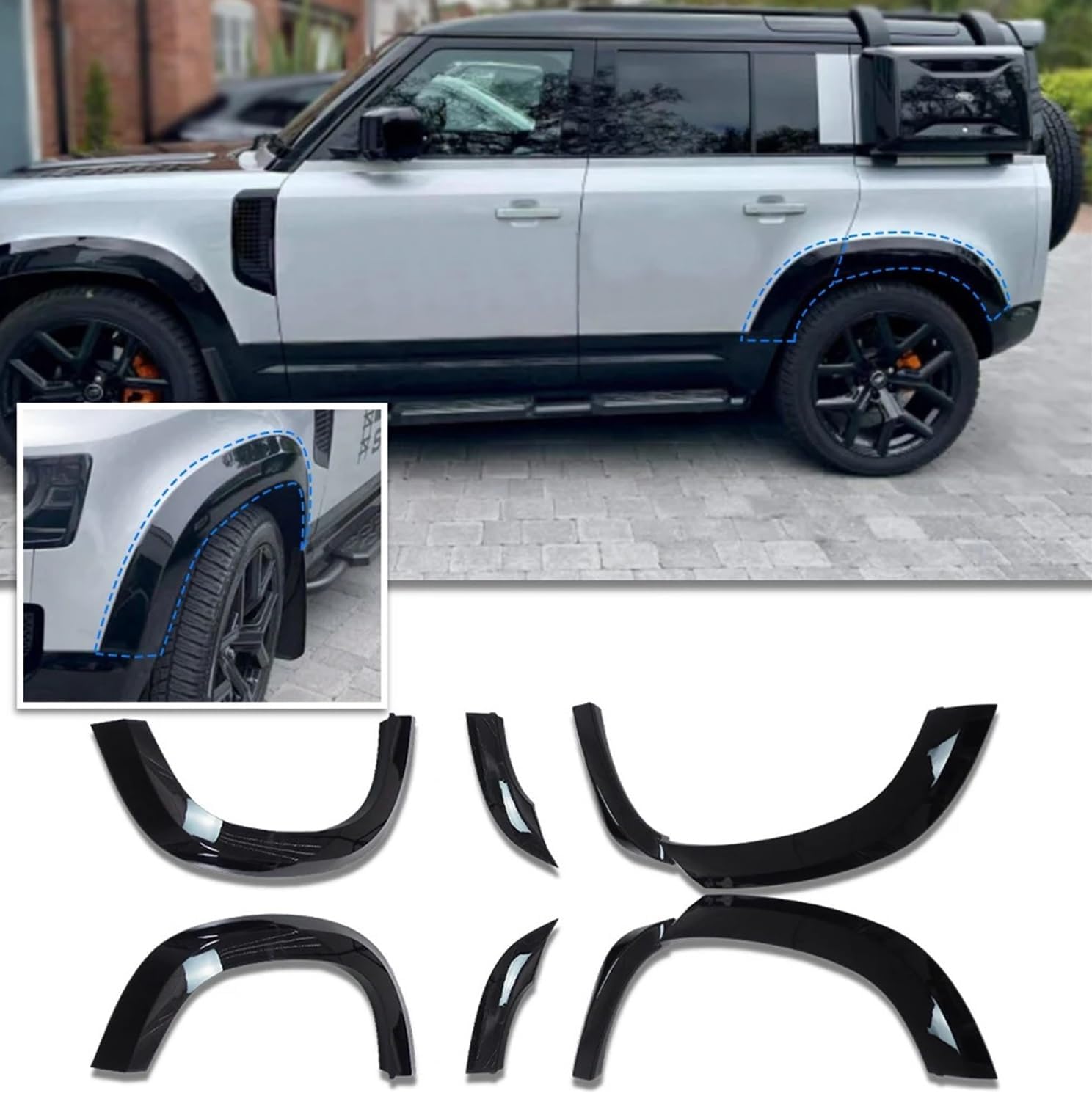 ABS Car Accessories 6 Pcs Eyebrow Glossy Black Arch Protector Widen Wheel Compatible with Land Rover Defender 110 2020 2021