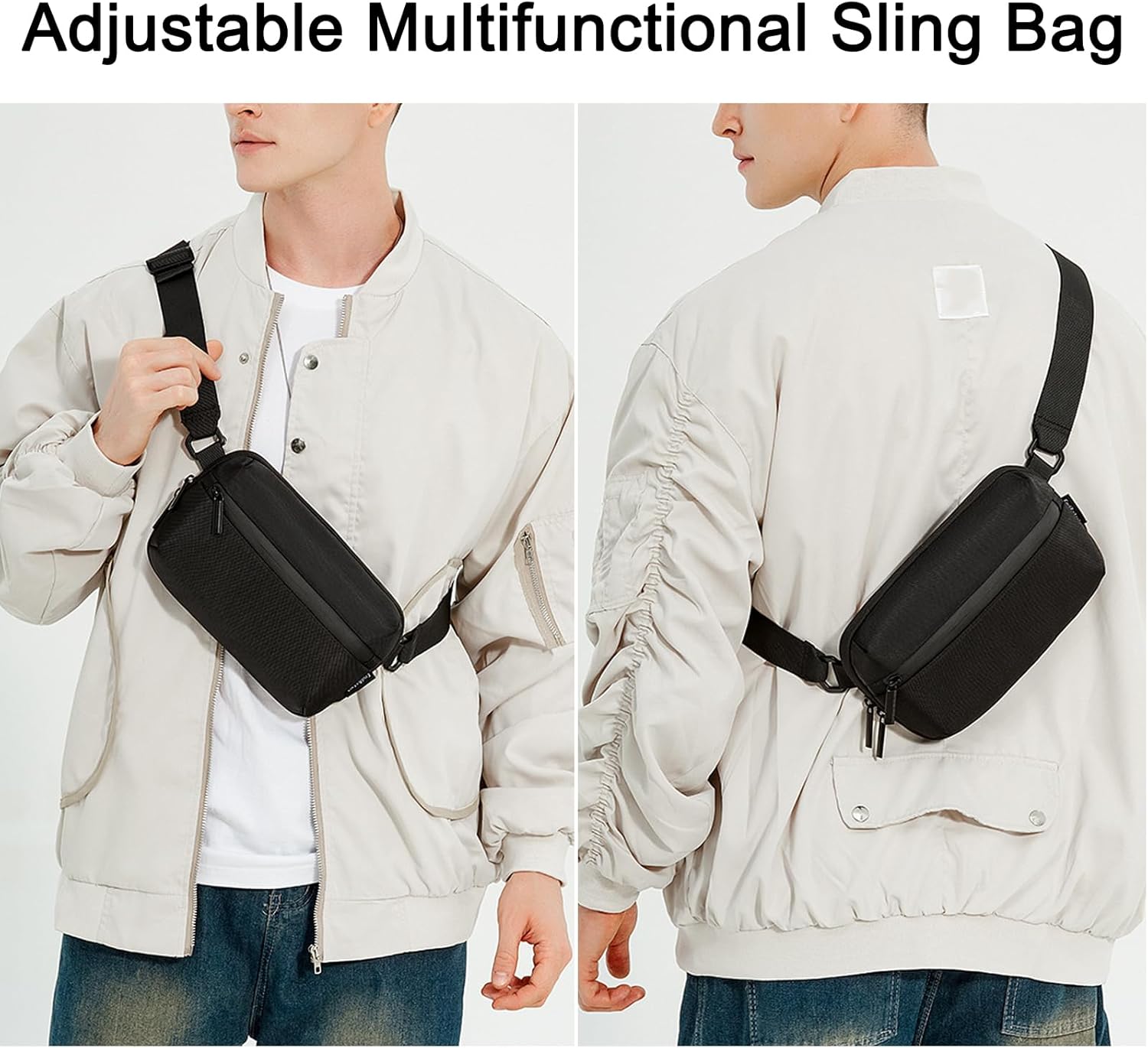 Long Keeper Small Sling Bag for Men Women Minimalist Crossbody Shoulder Chest Bag Waist Fanny Pack for Gym Travel Daily Use (Black) - Image 9