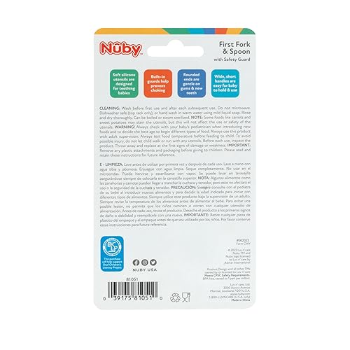 Miniatura 5 de Nuby First Tenedor y Cuchara - Utensilios con protectores de seguridad para bebés de 6 meses en adelante, verde y azul