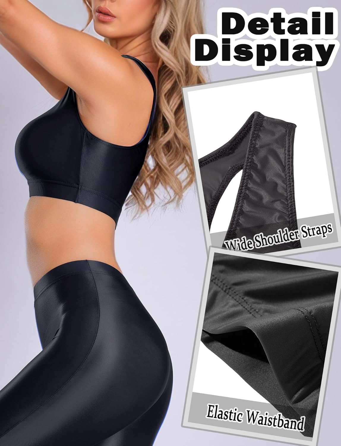 FEOYA Women's Two Piece Sheer Clothing Set See Through Shiny Glossy Racerback Bra and Shorts Outfits
