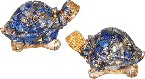 SUNYIK Paquete de 2 estatuas de tortuga de cristal de orgón, amuleto de tortuga de piedra de Reiki, escultura Fengshui para decoración de oficina en