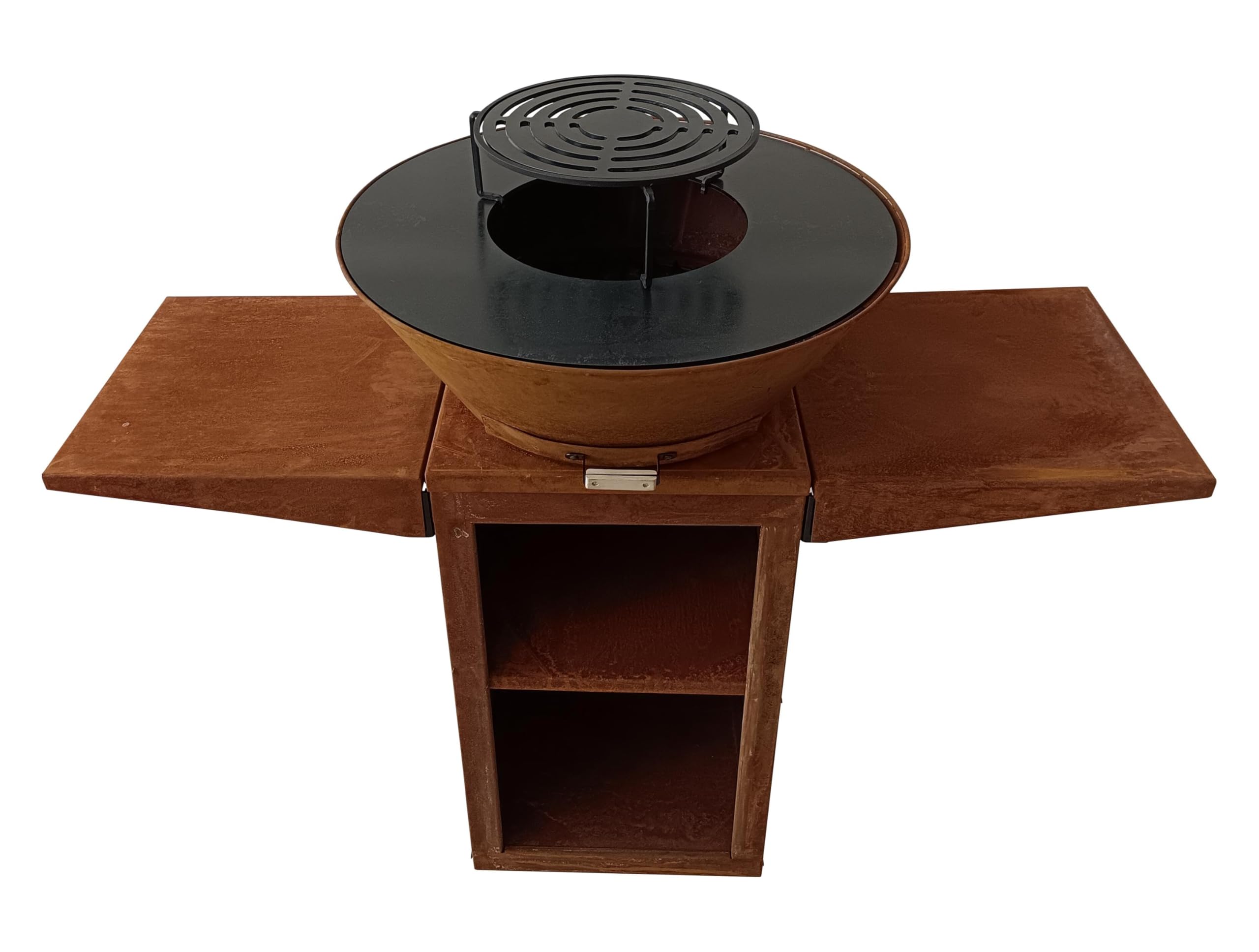 PUR LINE | Barbacoa de carbón, leña o pellets en acero corten con plancha redonda de 60 cm EFP57CO - Parrilla exterior con grill y soporte, barbacoa de acero corten resistente para jardín y terraza