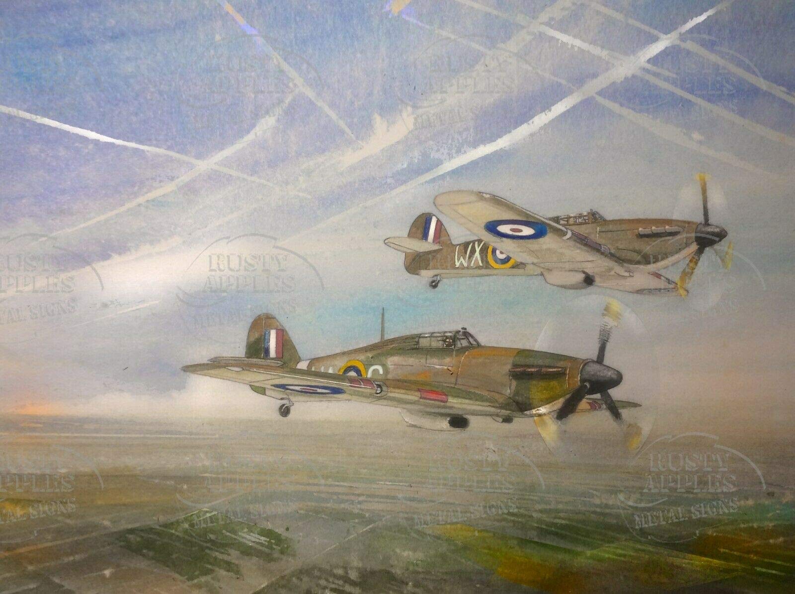 The Rusty Apples Metal Sign Co Ww2 Raf-Ww2 Hawker Hurricanes In Flight- Metal Sign - 3 Sizes To Choose From – Home Decor -Unique Gift (8” X 6” 200 X 150 Mm)