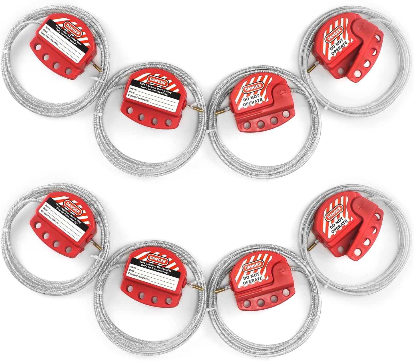 QWORK Lockout Tagout Cable Lock, 8 Pack Adjustable Steel Vinyl Coated Cable Lockout, 3/16" Diameter, 5.9' Length, Red