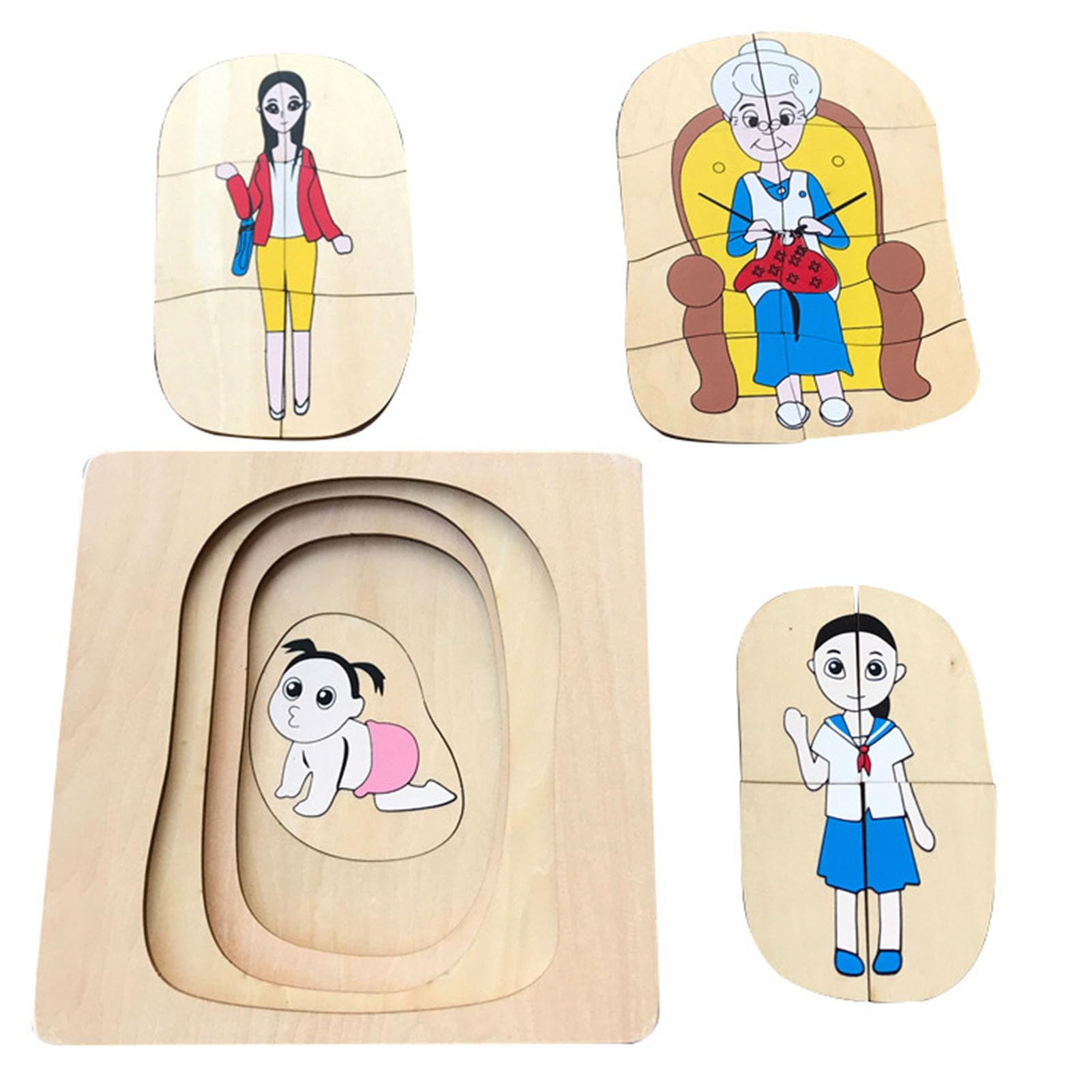 LLTCMYGS Montessori Wooden Jigsaw Puzzles, Animal & Life Cycle Learning Toys for Toddlers,Woman