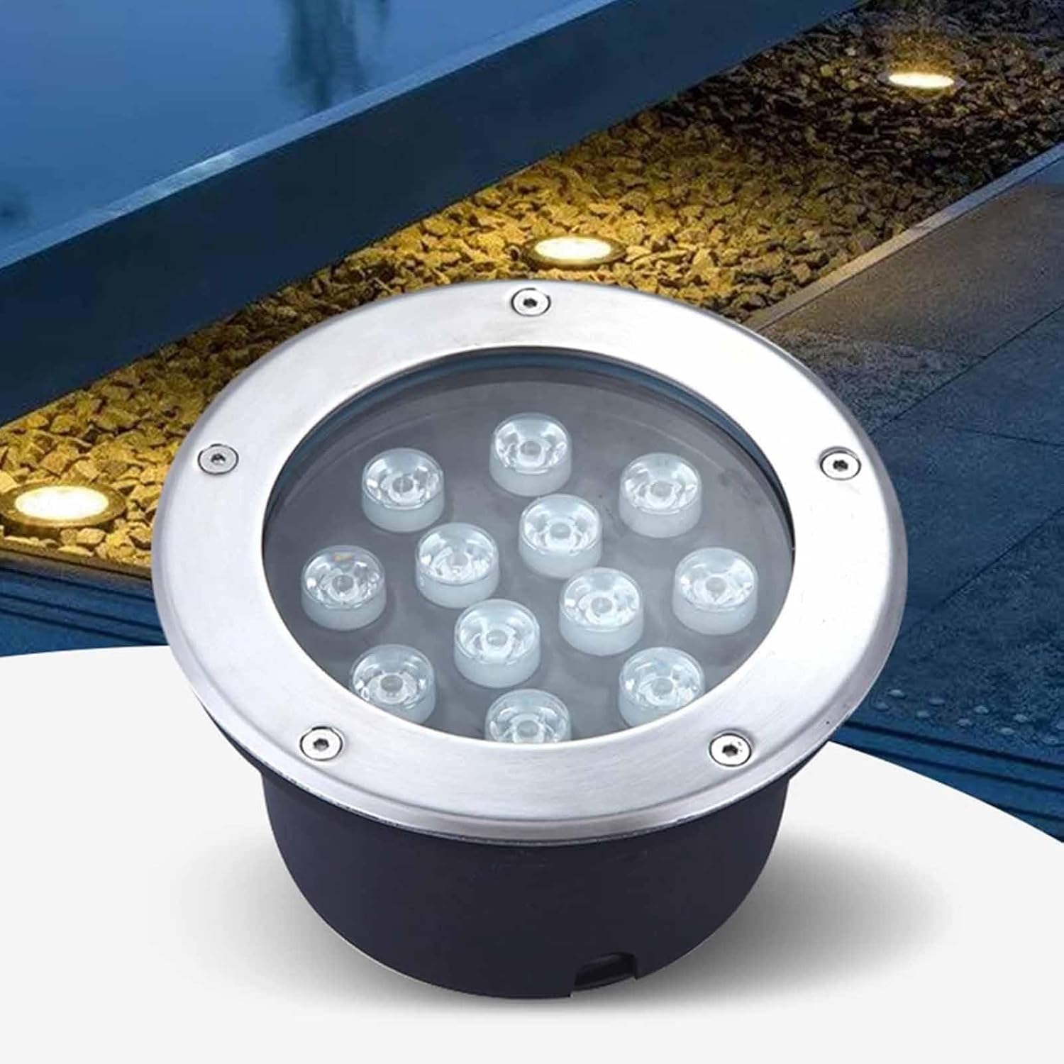 Zewnętrzne wpuszczane oświetlenie gruntowe LED 85-265 V IP67 Wodoodporna wbudowana lampa podłogowa ze stali nierdzewnej na taras ogrodowy Plaza Chodnik Oświetlenie krajobrazu(Green,15W)