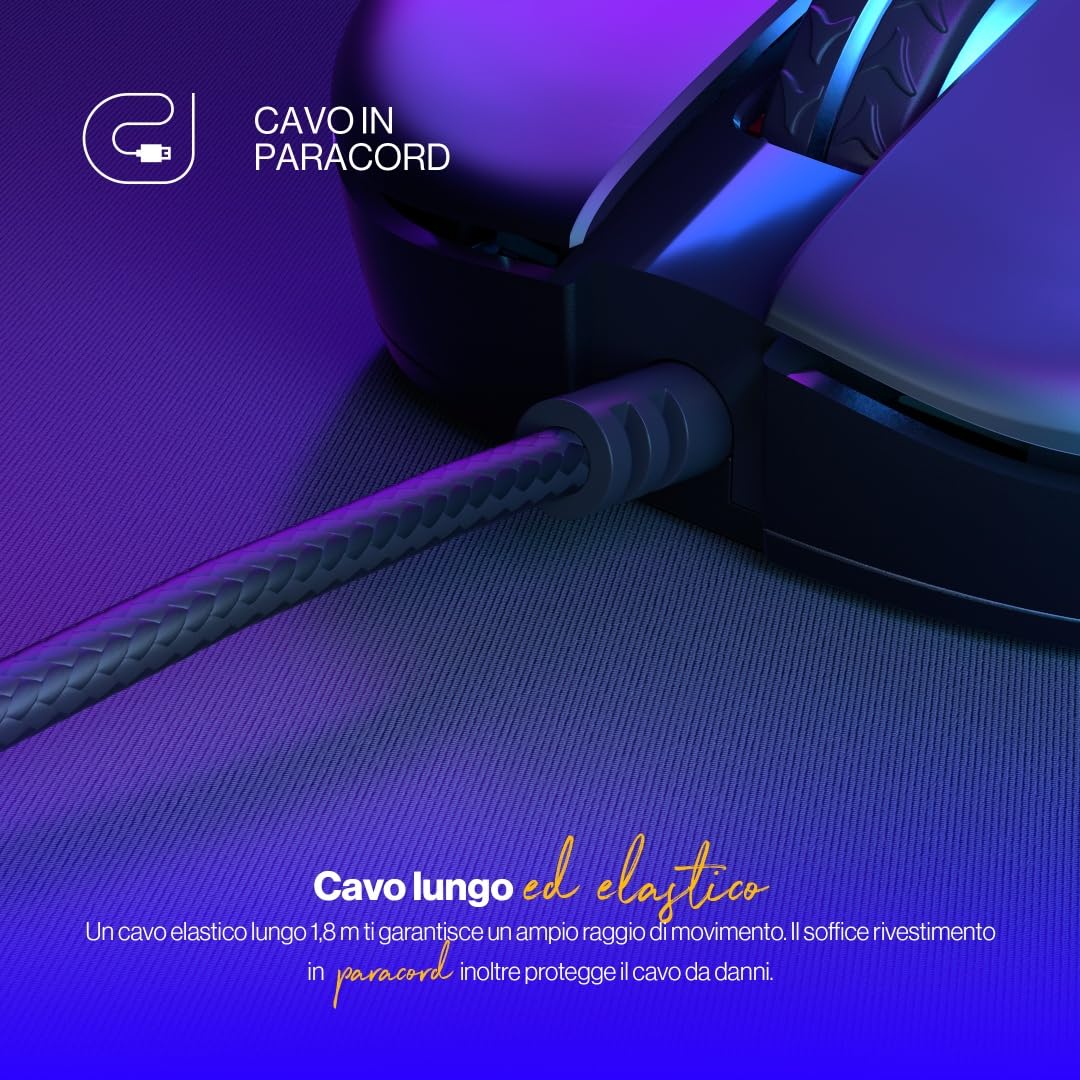 ENDORFY Gem, Mouse da Gaming Leggero (67 g), sensore PixArt PMW3325, 8000 DPI, Switch Kailh GM 4.0, 6 Tasti programmabili, Pad in PTFE, EY6A006