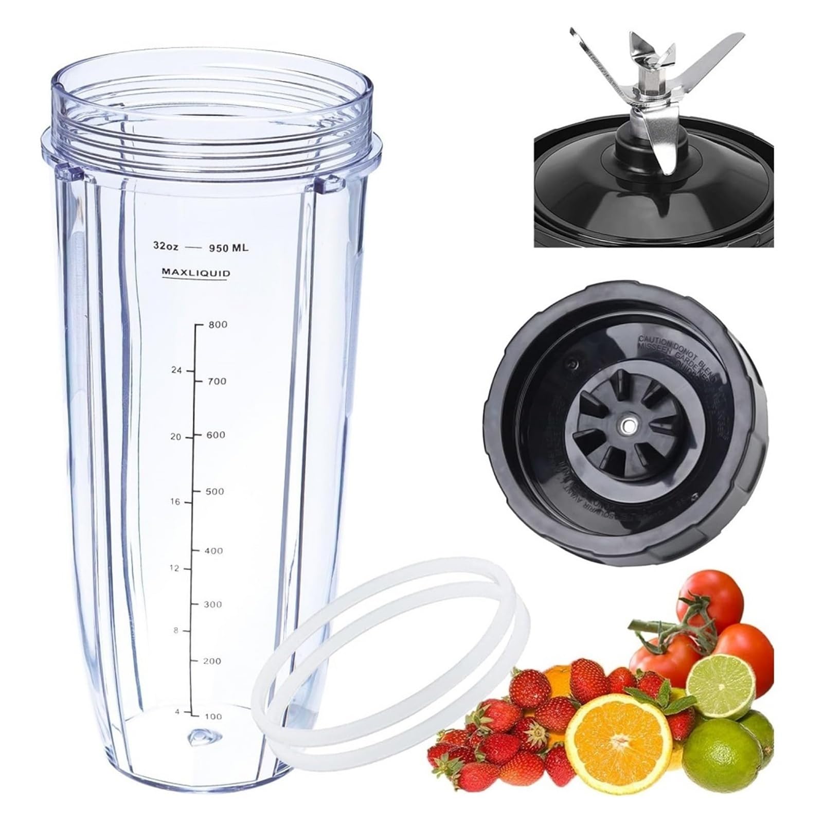 Lame Mâle De Remplacement À 7 Ailettes Et Tasse De Mélangeur De 32oz Compatible for Nutri, Compatible for Ninja, Mélangeur [lame Mâle À 7 Ailerons De 4 Pouces] Pièce De Rechange for Tasse