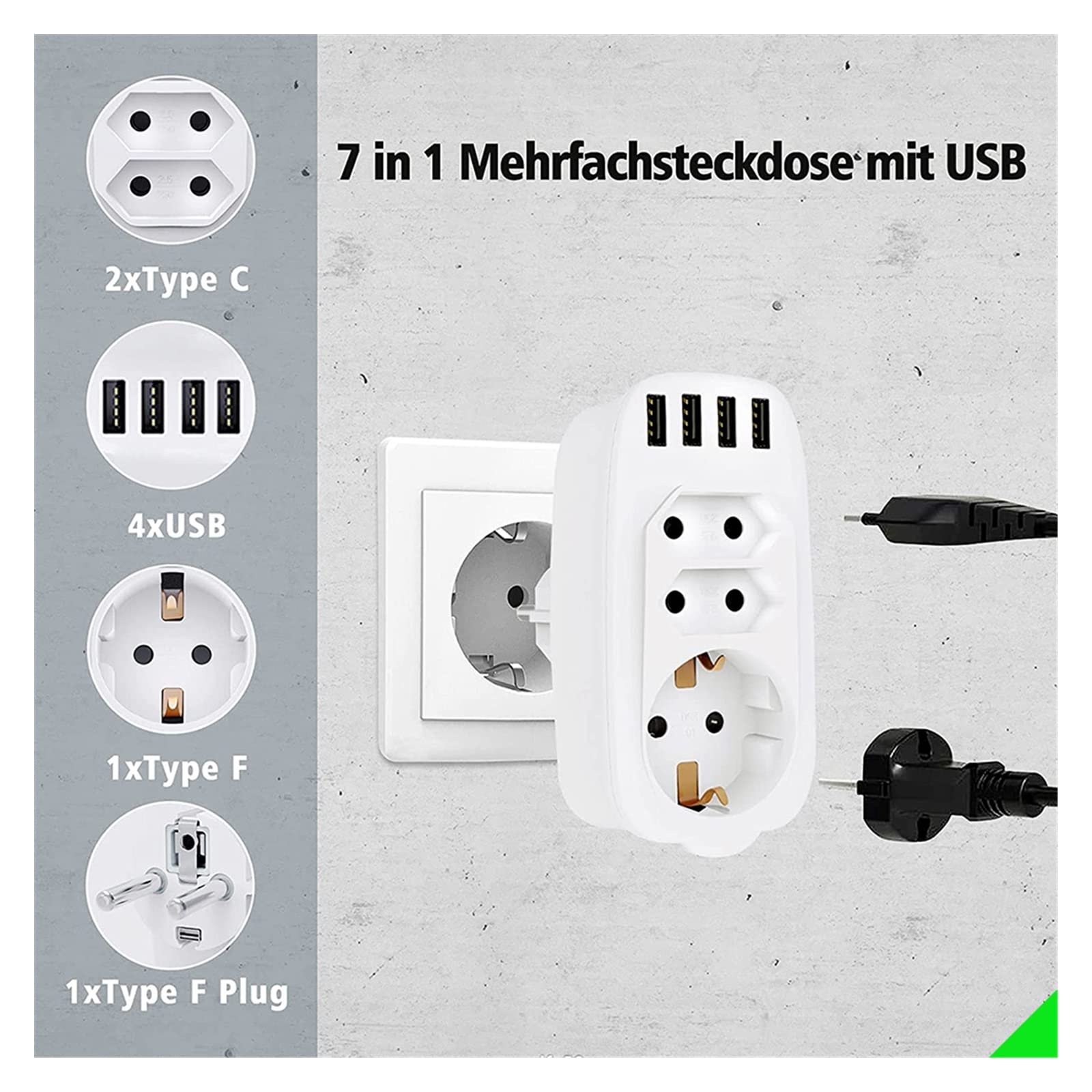 Caricatore da Parete USB, con Adattatore for Presa 7 in 1, Organizer for Caricabatterie Multi-Dispositivo Compatibile Tablet e Telefono Cellulare Caricabatterie Sicuro(1)