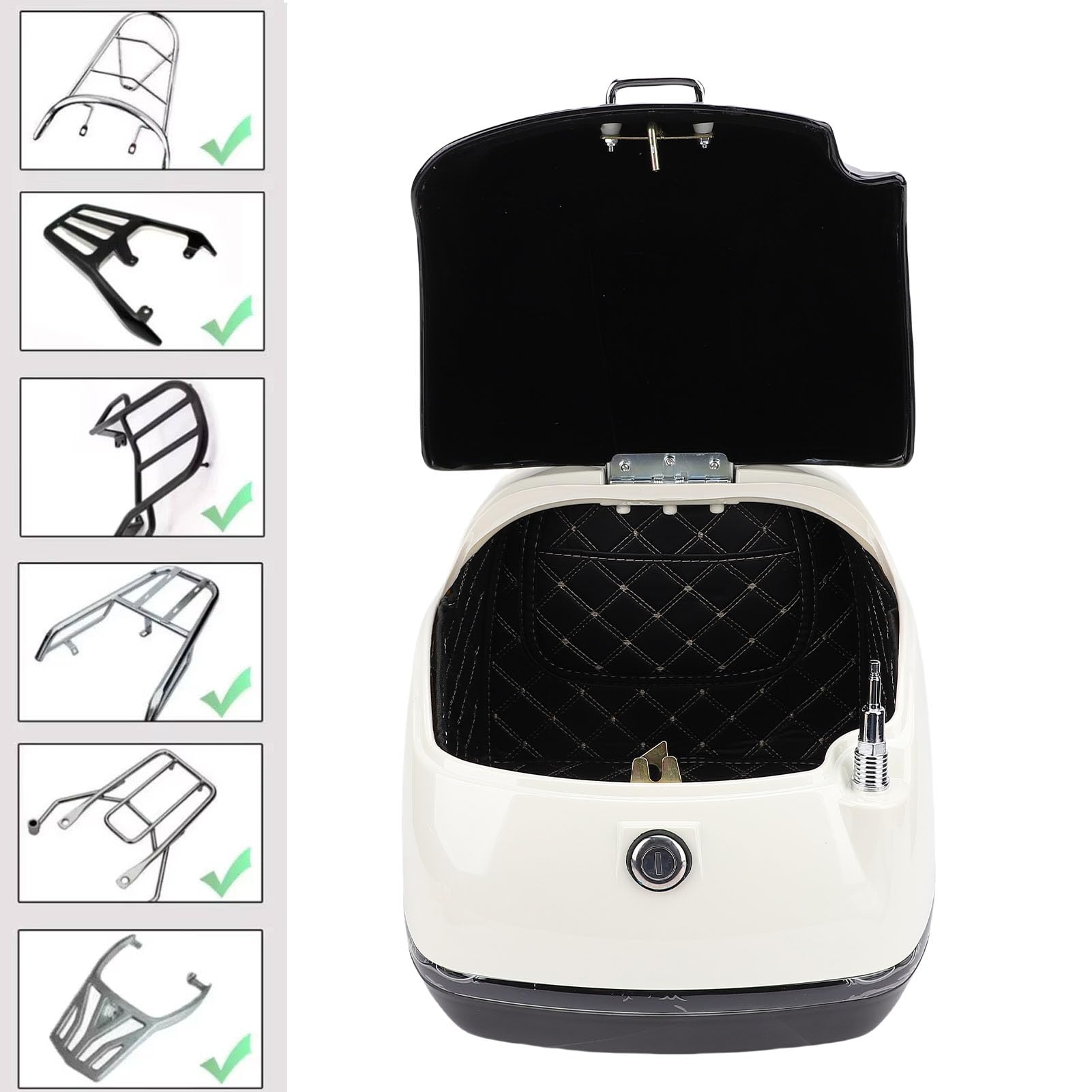 Valise Arrière Moto 38L Retro Top Case (Blanc + Noir)