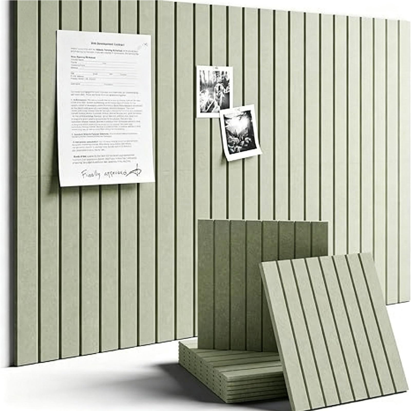 12 Stück Große Filz Pinnwand Selbstklebend 120x90cm, Dekorative Vision Board Fotowand Pin Board Memoboard, Polyester Filz Schallabsorber mit Rillenmuster, für Büro, Küche, Wohnzimmer (30cm,Salbeigrün)