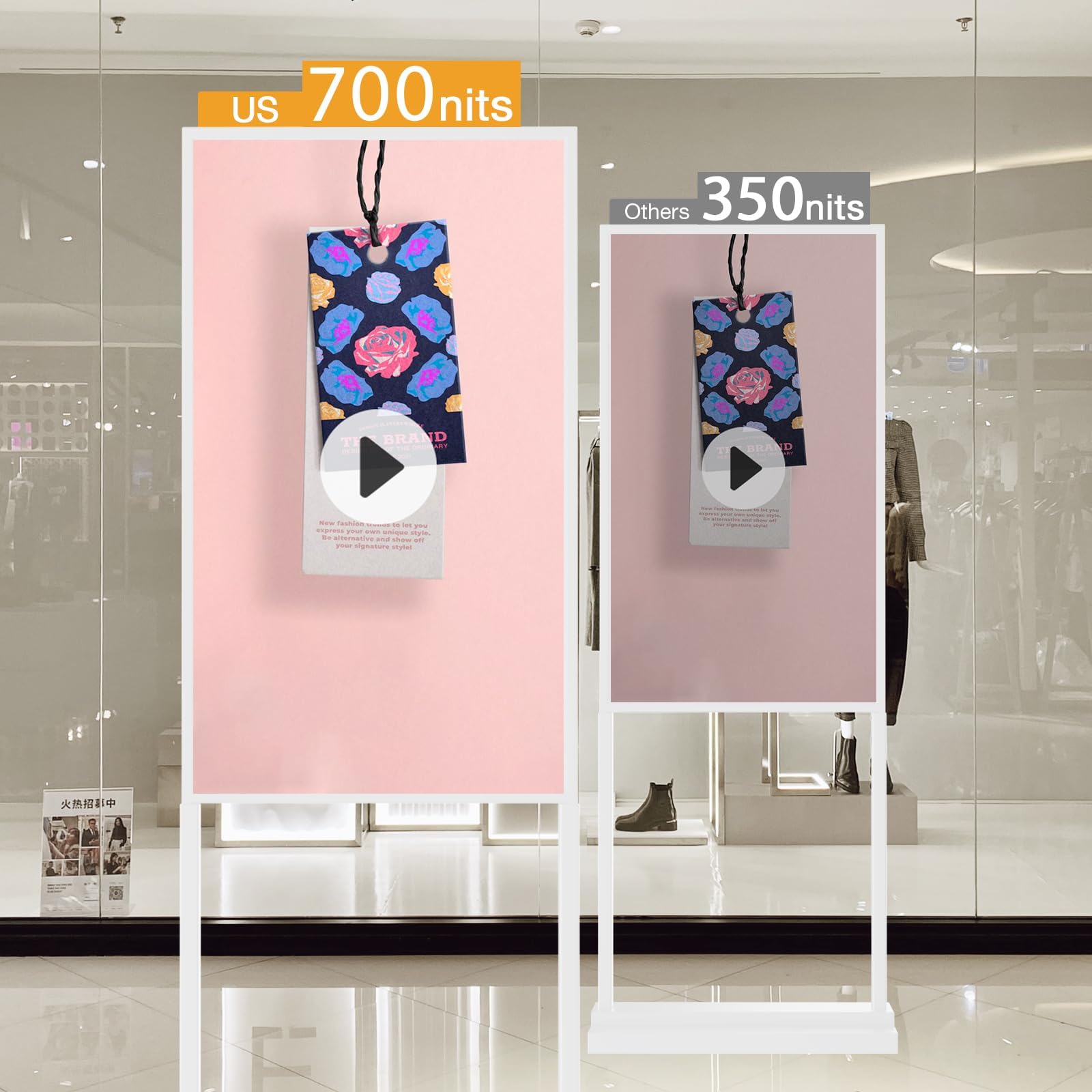 Digital Signage Display 43 Zoll, Tragbar Werbedisplay Digital, Digitaler Kundenstopper 4K LCD, Geeignet für Einzelhandelsgeschäft, Restaurant, Einkaufszentrum und Gewerbezentrum, Weiß