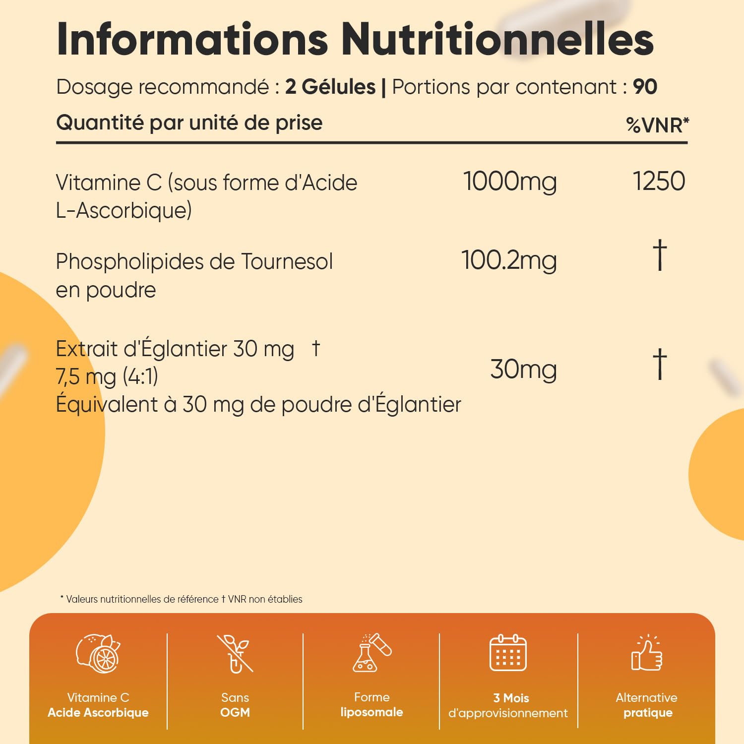 Vitamine C Liposomale 1000mg, 180 Gélules Vegan, Vit C 1000mg Liposomale Gélules, Acide Ascorbique Enrichie avec Extrait d'Églantier (Cynorrhodon) & Phospholipides de Tournesol pour 3 Mois