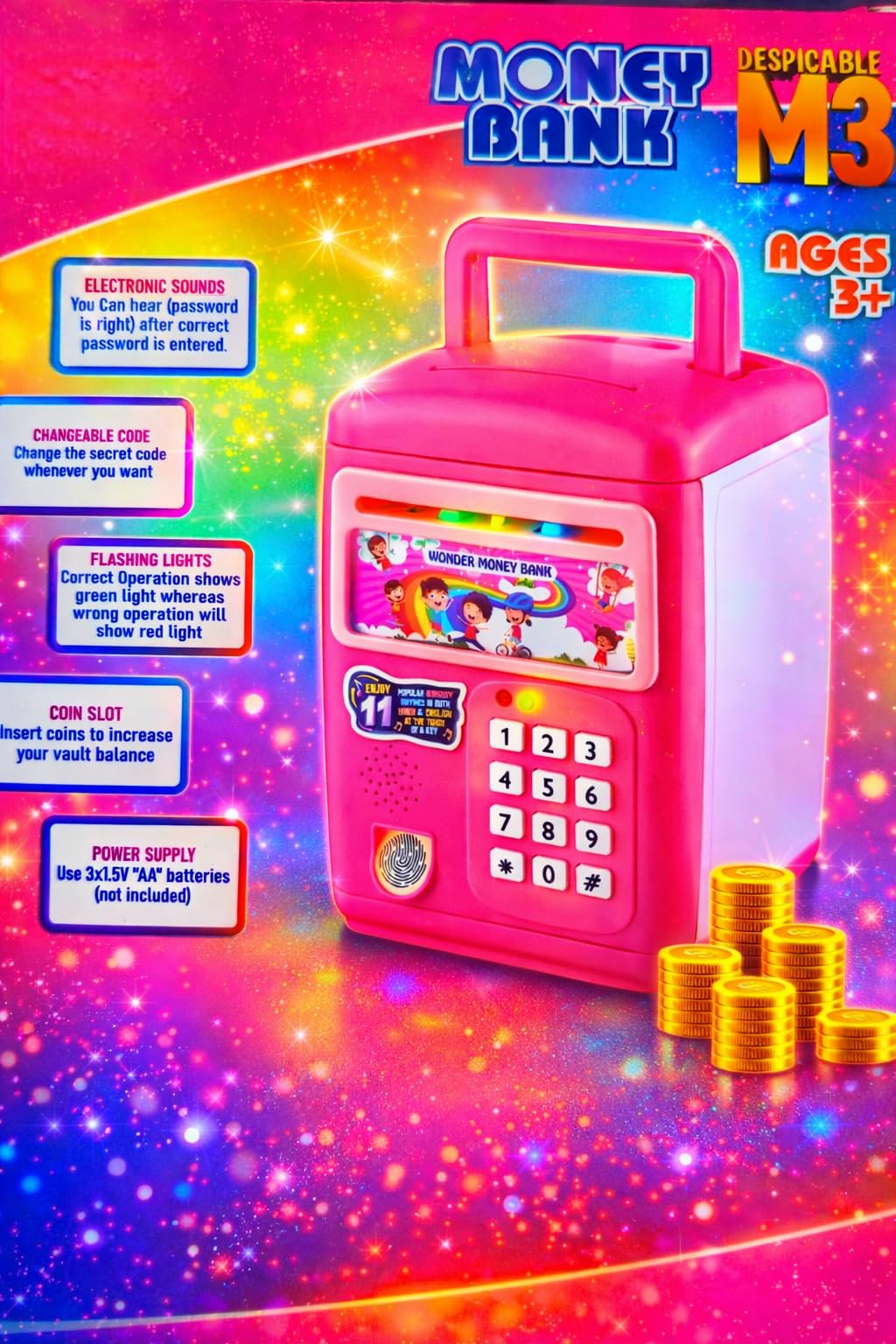 Pink Piggy Bank for Kids - Fingerprint & Electronic Lock -9