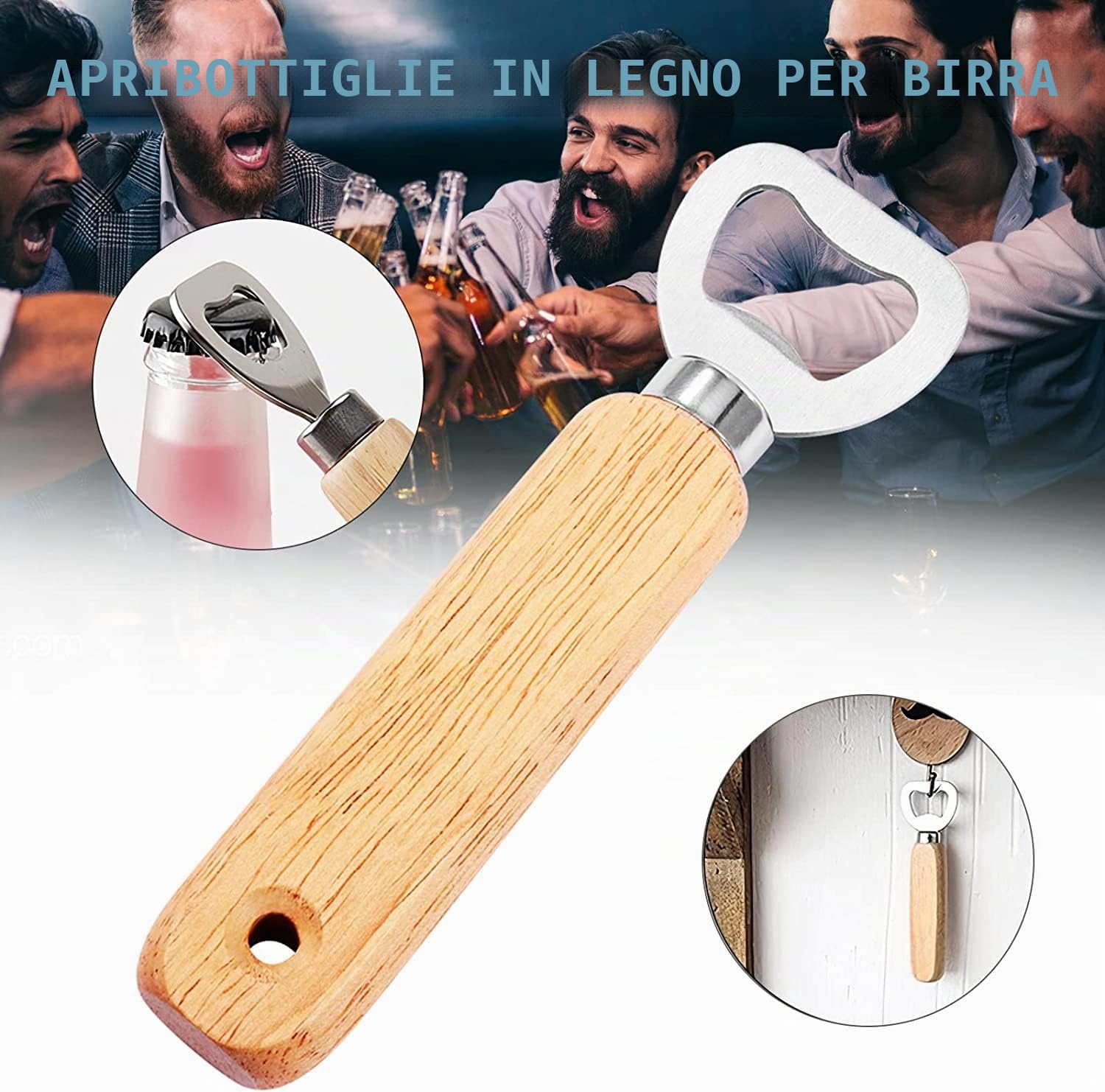 Apribottiglie, 40 pezzi, manico in legno naturale, apribottiglie con foro portatile, in acciaio inox, grande regalo per uomini, Natale, Capodanno, festa