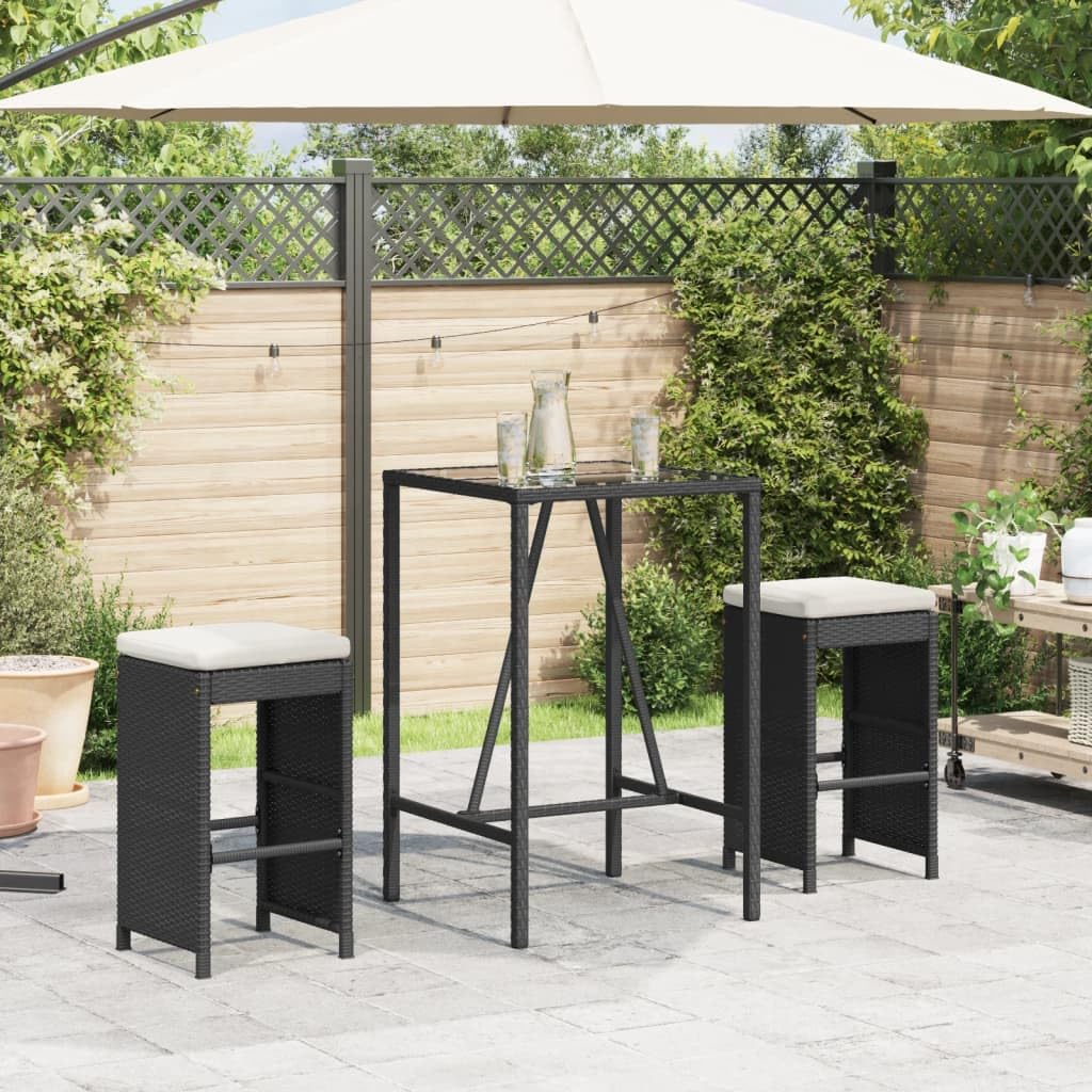 vidaXL Tabourets de Bar Jardin Coussins Lot de 2 Noir résine tressée, Tabouret, Tabouret de Bar extérieur, Chaise de Bar, Tabouret de Jardin