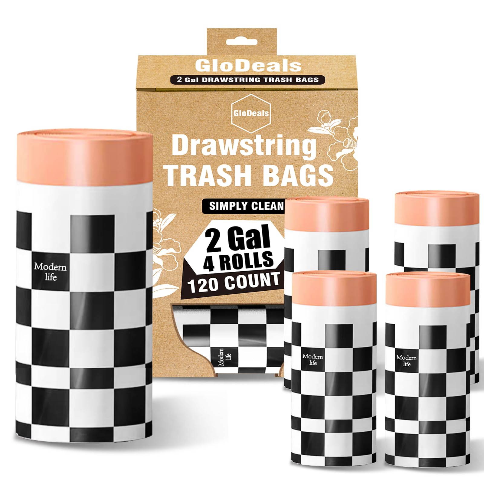2 Gallon Small Trash Bags Drawstring Garbage Bags, 120 Count Trash Can Bin Liners Durable Thick Trash Bags for Bathroom, Kitchen, Bedroom, Office
