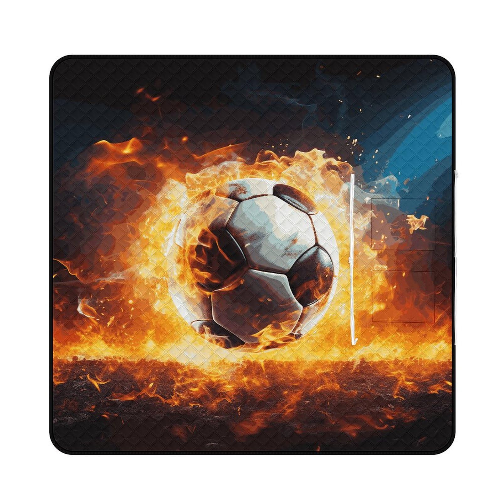 Tapis de pique-nique imperméable pliable grand format imprimé ballon de football en feu
