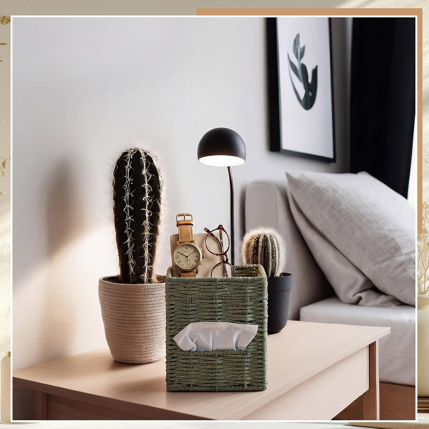 Sage Green Tissue Box Cover with Storage Tray Tissue Box Holder