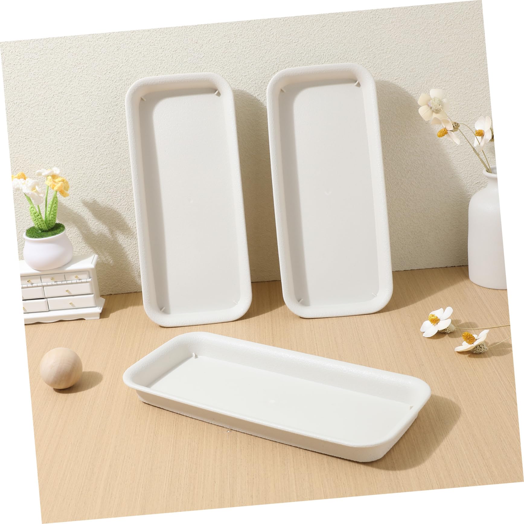 Milisten 5 Stück Blumentopf Untersetzer aus Kunststoff Rechteckig Beige Atmungsaktiv und Wassersparend zum Schutz der Oberfläche während Sommerferien