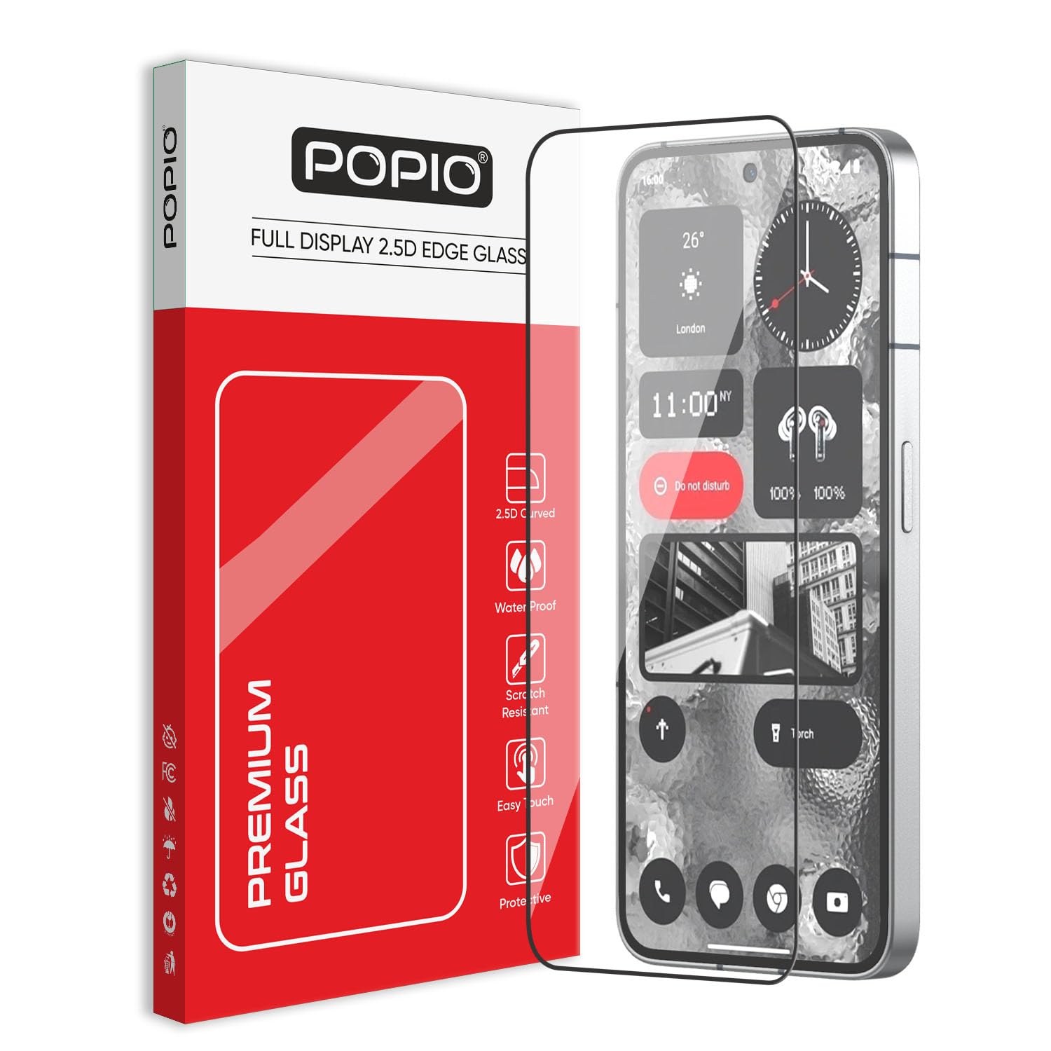 POPIO Military-Grade Gorilla Tempered Glass for Nothing Phone 2 (Black) 9H Hardness, Edge-to-Edge Full Coverage, Anti-Scratch, Bubble-Free, Ultra Clear HD Glass, Oleophobic Coating, Face ID Compatible