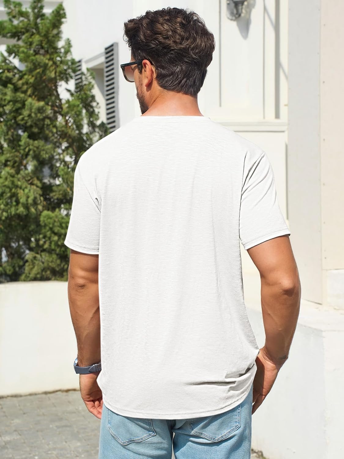 Runcati Mens T-Shirts Short Sleeve V Neck Casual Classic Shirt Summer Stretchy Regular Fit Lightweight Tees - Image 3