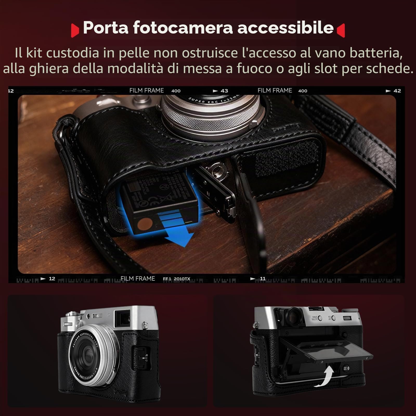 SMALLRIG Kit Custodia in Pelle per FUJIFILM X100VI, Include Mezza Borsa in Pelle, Custodia Flip e Tracolla, Vera Pelle, Portatile e Protettiva, Nero - 5622