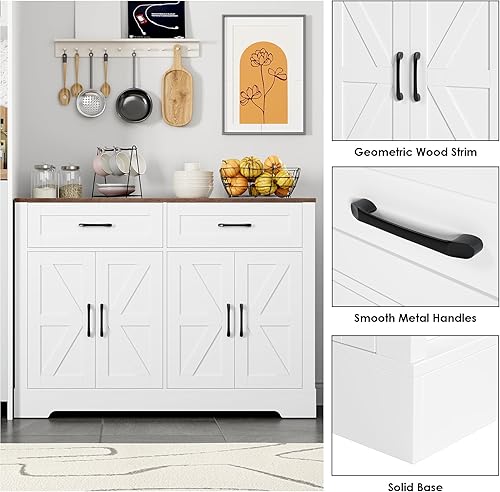 Miniatura 7 de Armario tipo bufé de 47.2 pulgadas con almacenamiento, aparador con cajones, armario de almacenamiento de cocina con estantes para sala de estar,