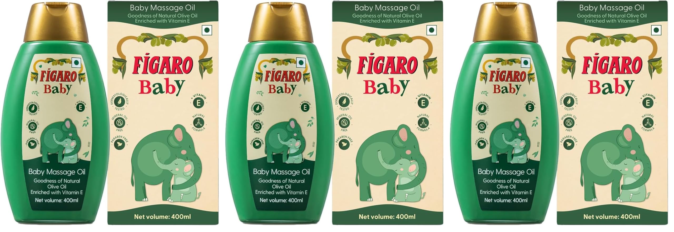 Figaro Baby Massage Oil with Goodness of Natural Olive oil enriched with vitamin E, Dermatologically tested, 400 ml (Pack of 3)-picture-29